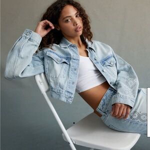 New RARE DNM EDIT Studded Rhinestone Cropped Denim Jean Jacket Med